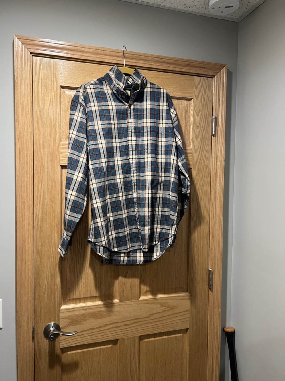 L.L. Bean Navy and White Plaid Button-Down Shirt